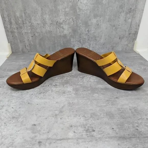 Italian Shoemaker Yellow Sparkling Wedge Heeled Sandals Size 7.5 Made in Italy - Picture 4 of 7